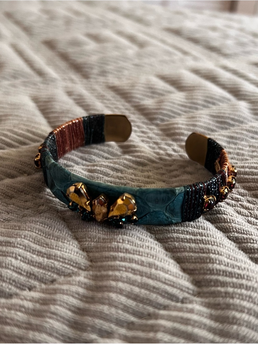 Turquoise-Tone Beaded Cuff Bracelet with Gold Accents - Women's Jewelry